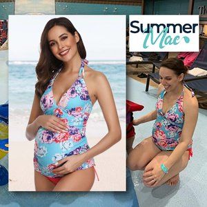 SUMMER MAE Maternity Halter Top Tankini Bathing Suit  🌸   NWOT!